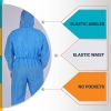 Pack of 25 Blue SMS Coveralls with Hood; Elastic Cuffs; Ankles; Waist; Zipper. Medium Industrial Unisex Disposable PPE Workwear for Cleaning; Painting