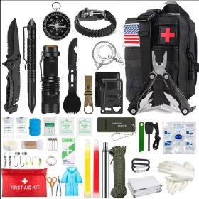 Outdoor SOS Emergency Survival Kit Multifunctional Survival Tool Tactical Civil Air Defense Combat Readiness Emergency Kit (Ships From: China, Color: Advanced black)