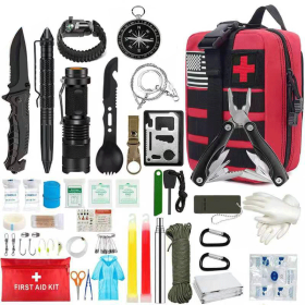 Outdoor SOS Emergency Survival Kit Multifunctional Survival Tool Tactical Civil Air Defense Combat Readiness Emergency Kit (Ships From: China, Color: Red)
