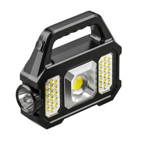 Multi-functional Rechargeable LED Flashlight Work Light Portable Carry Light Solar Charging Support 6 Lighting Modes (Emitting Color: Silver-COB)