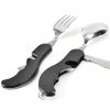 4 In 1 Outdoor Tableware Set Camping Cooking Supplies Stainless Steel Spoon Portable Fork Knife Multifunction Folding Portable Pocket Kits Bottle Open